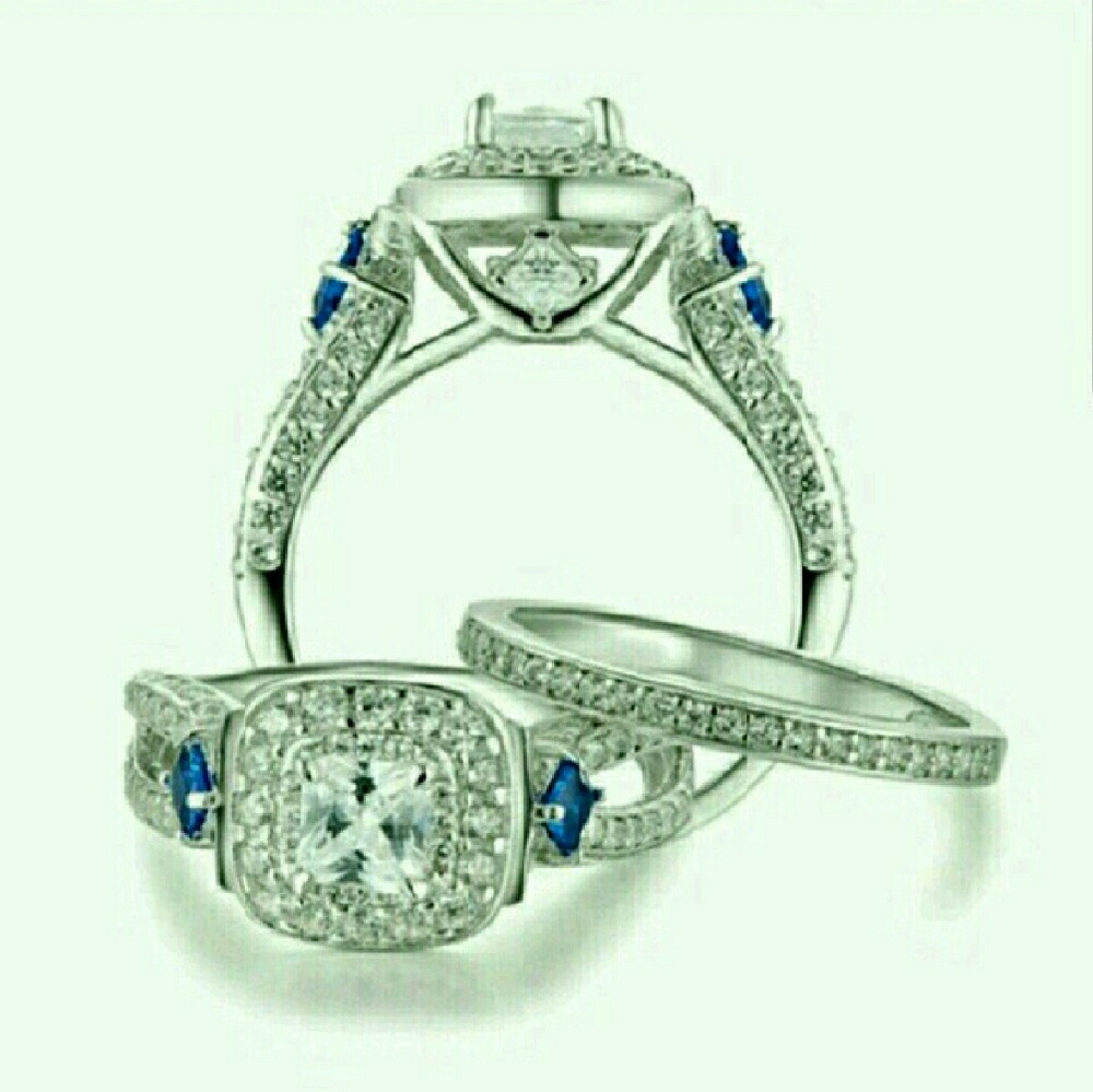 Elegant Silver and Blue Gemstone Ring Set